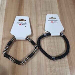 Matching set of two handmade black and gold bracelets